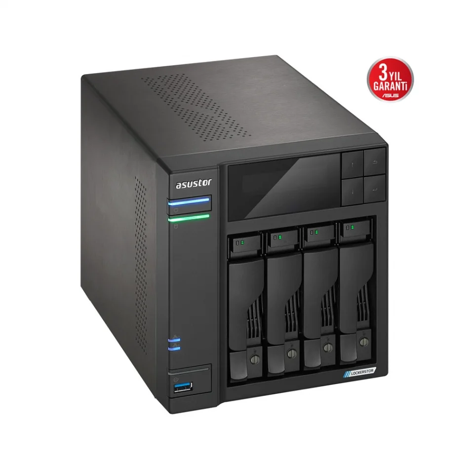ASUSTOR Lockerstor 4 Gen2+ AS6704T-V2 Intel Celeron N5105 CPU 4 GB DDR4 RAM 4 Sürücü Yuvalı NAS Depolama Ünitesi