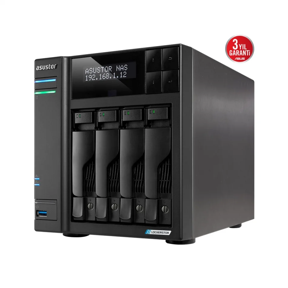 ASUSTOR Lockerstor 4 Gen2+ AS6704T-V2 Intel Celeron N5105 CPU 4 GB DDR4 RAM 4 Sürücü Yuvalı NAS Depolama Ünitesi