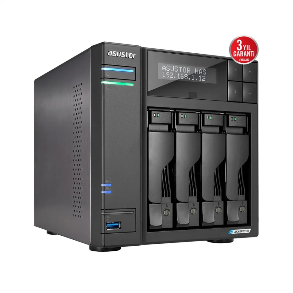 ASUSTOR Lockerstor 4 Gen2+ AS6704T-V2 Intel Celeron N5105 CPU 4 GB DDR4 RAM 4 Sürücü Yuvalı NAS Depolama Ünitesi