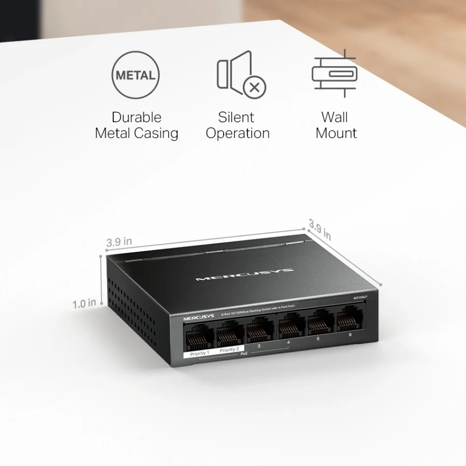 TP-Link Mercusys MS106LP 4-Port PoE+ 6-Port 10/100Mbps Masaüstü Switch