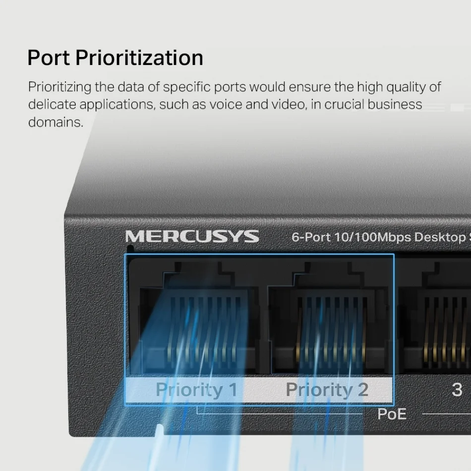 TP-Link Mercusys MS106LP 4-Port PoE+ 6-Port 10/100Mbps Masaüstü Switch