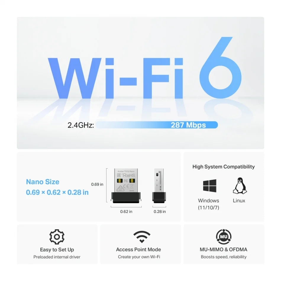 TP-Link Archer TX1U Nano AX300 Nano Wi-Fi 6 Wireless USB Adaptör