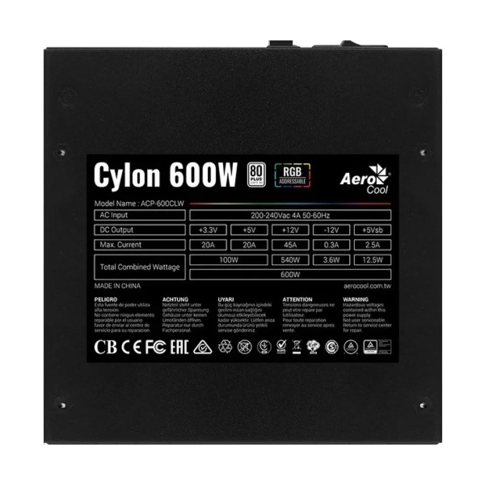 Aerocool Cylon 600W RGB 80+ Bronze Güç Kaynağı