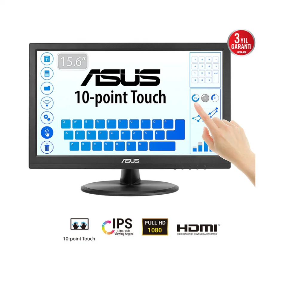 ASUS 15.6 VT169HE 60Hz 5ms Eye Care 1080p IPS LED Dokunmatik Monitör