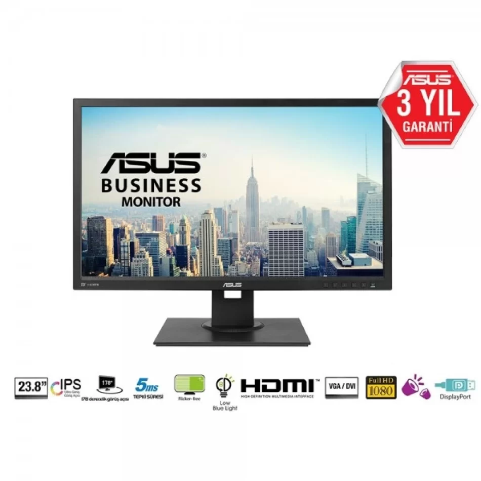 ASUS 23.8 BE249QLBH 60Hz 5ms VGA DVI-D HDMI DP IPS Flicker Free Pivot Monitör Outlet Pikselli Ürün 2 Yıl garanti