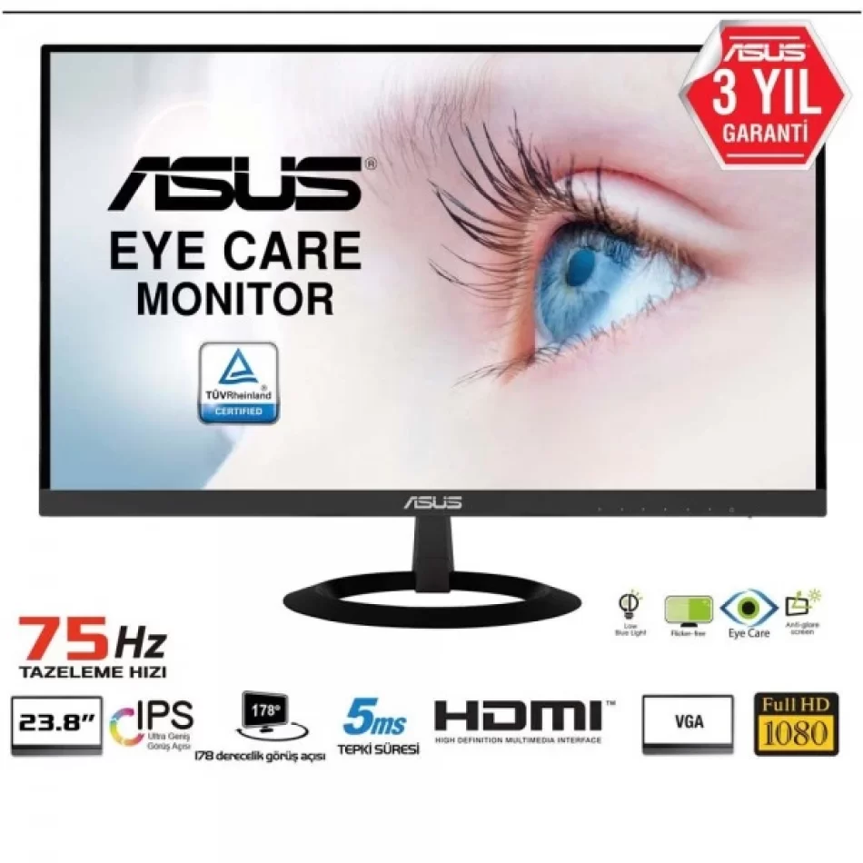 ASUS 23.8 VZ249HE 75Hz 5ms VGA HDMI FHD Monitör  Outlet Pikselli Ürün 2 Yıl garanti