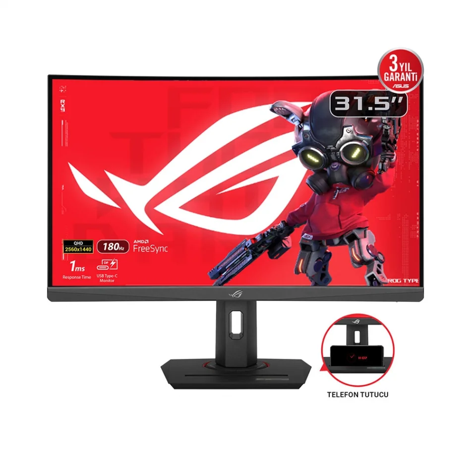 ASUS 31.5 ROG Strix XG32WCS 180Hz 1ms FreeSync 1440p HDR VA Curved Oyuncu Monitörü