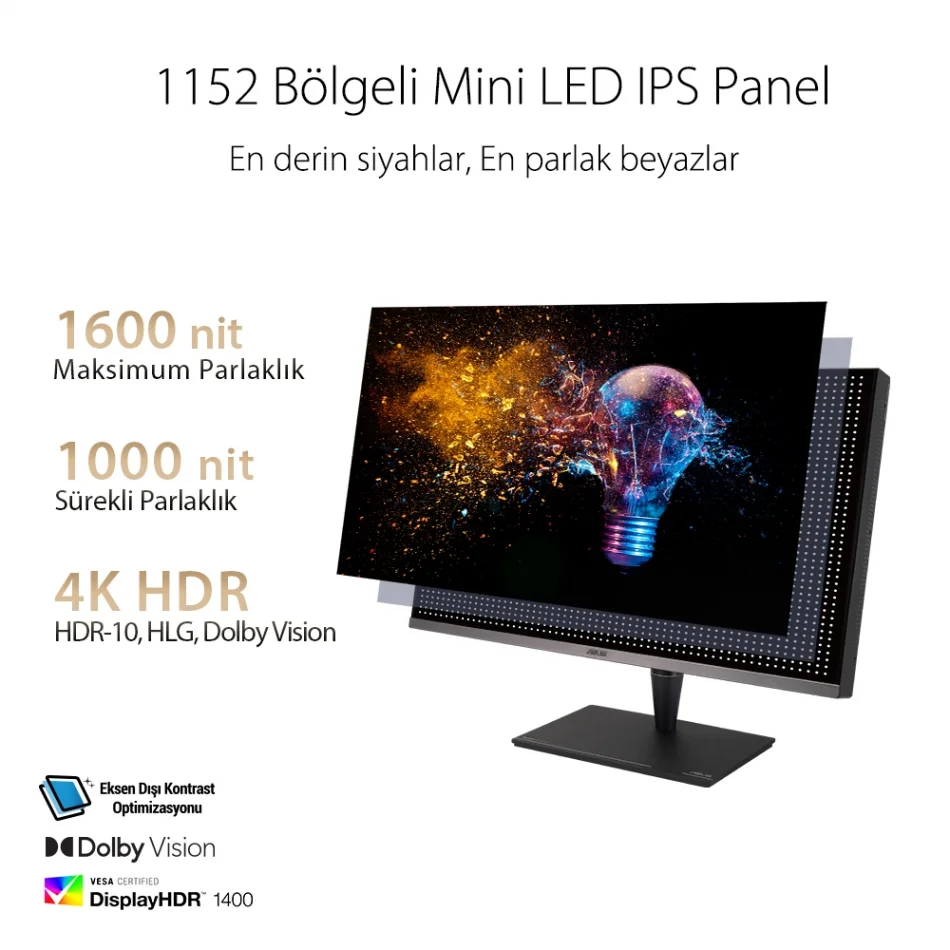 ASUS 32 ProArt PA32UCG-K 120Hz 5ms FreeSync Premium Pro HDR 2160p 4K IPS Mini LED Profesyonel Monitör
