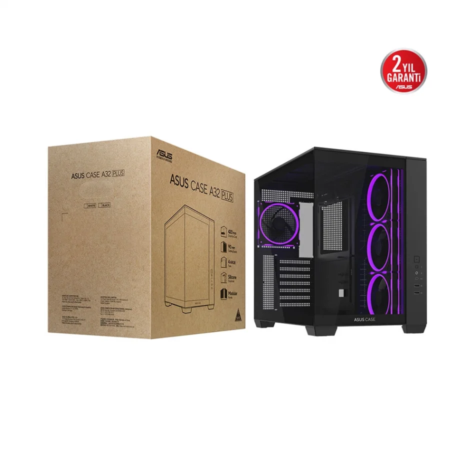 ASUS A32 PLUS ARGB Temperli Cam 4x ARGB Fanlı Mid Tower Siyah ATX Gaming Kasa