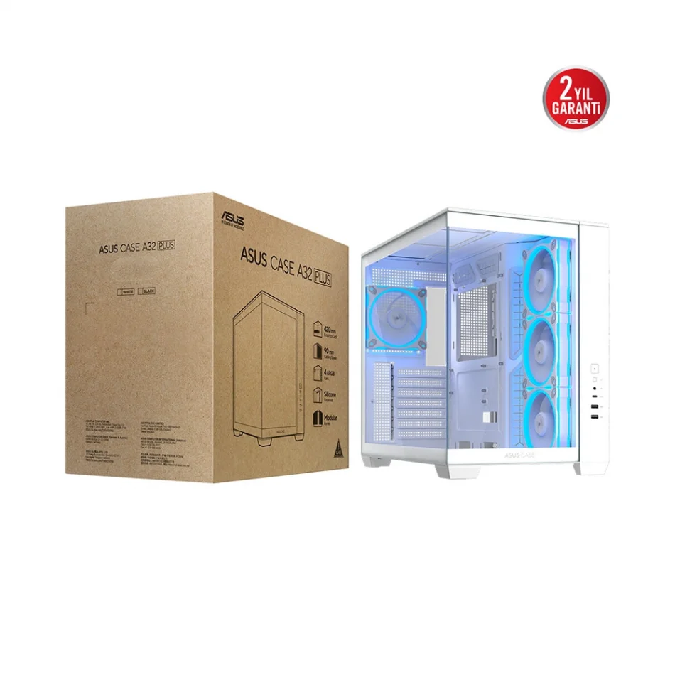 ASUS A32 PLUS ARGB White Edition Temperli Cam 4x ARGB Fanlı Mid Tower ATX Beyaz Gaming Kasa