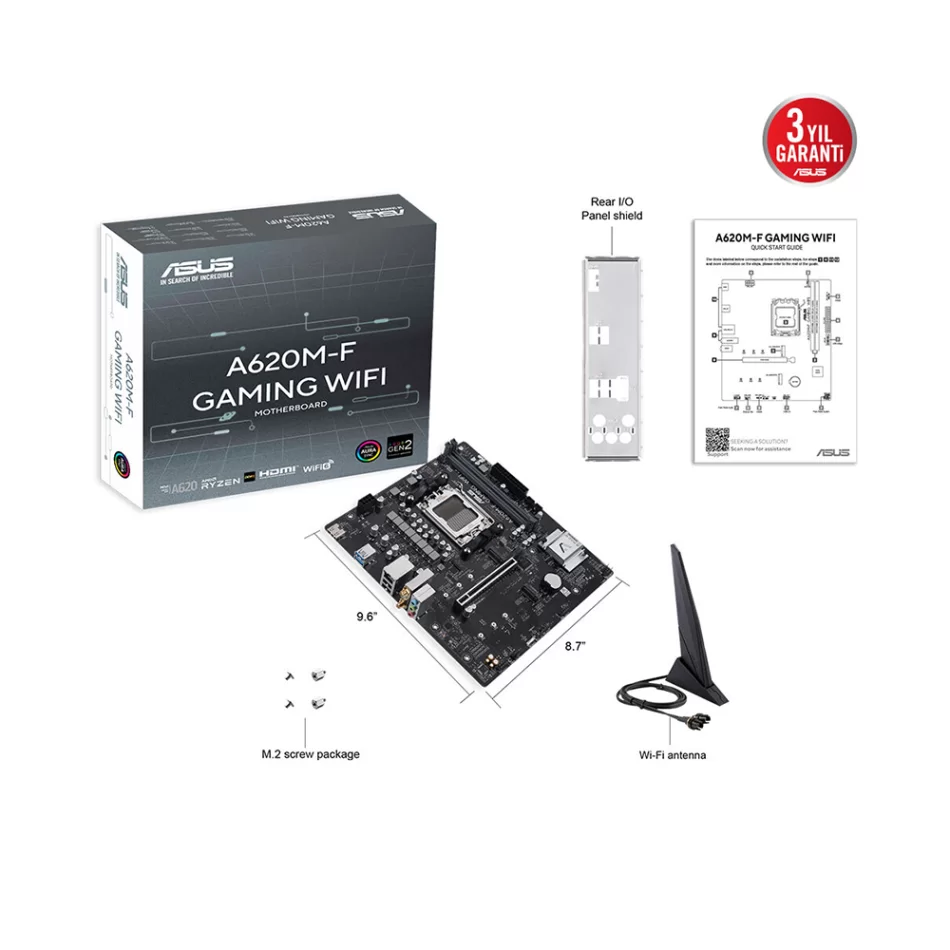ASUS A620M-F GAMING WIFI 8000MHz(OC) DDR5 AMD Soket AM5 ATX Anakart