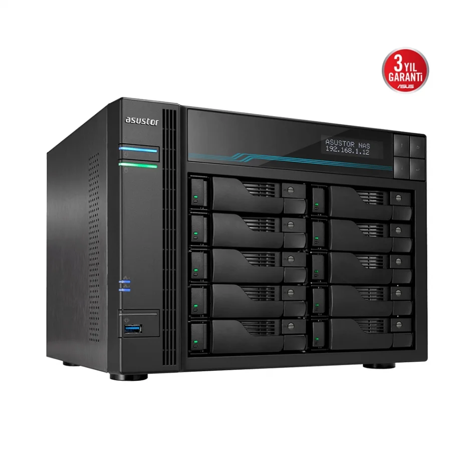 ASUS Lockerstor 10 Pro AS7110T Intel Xeon E-2224 10 Yuvalı 8GB DDR4 ECC(64GB Ram Desteği) M.2 x2, 10GbE x1 2.5 GbE x3 USB 3.2 x2 NAS Ünitesi