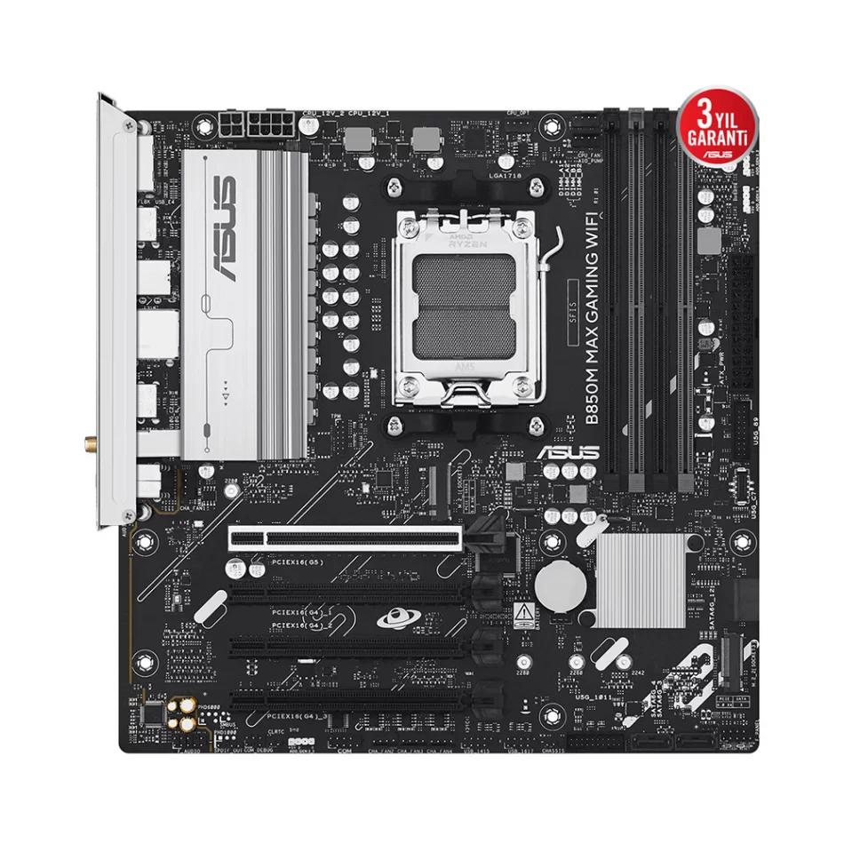ASUS B850M MAX GAMING WIFI 8000MHz(OC) DDR5 AMD Soket AM5 ATX Anakart