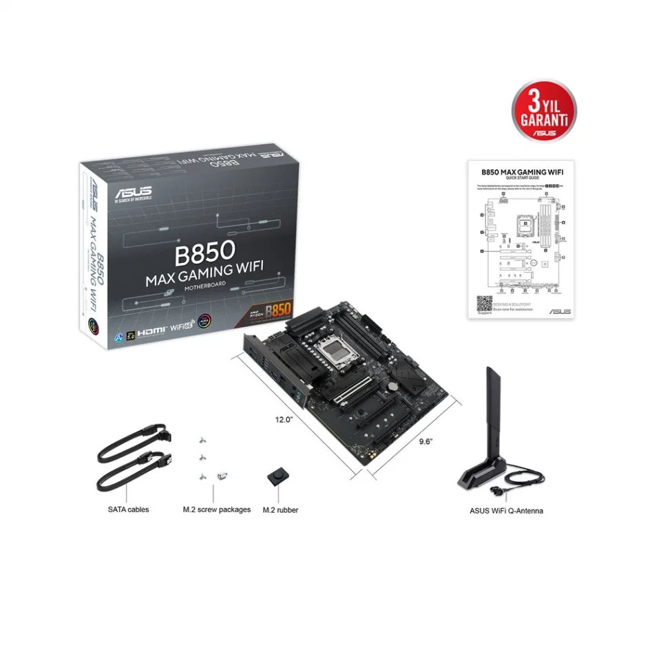 ASUS B850 MAX GAMING WIFI 8000MHz(OC) DDR5 AMD Soket AM5 ATX Anakart
