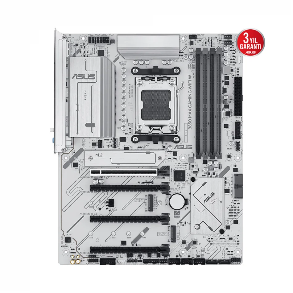 ASUS B850M MAX GAMING WIFI W 8000MHz(OC) DDR5 AMD Soket AM5 ATX Beyaz Anakart