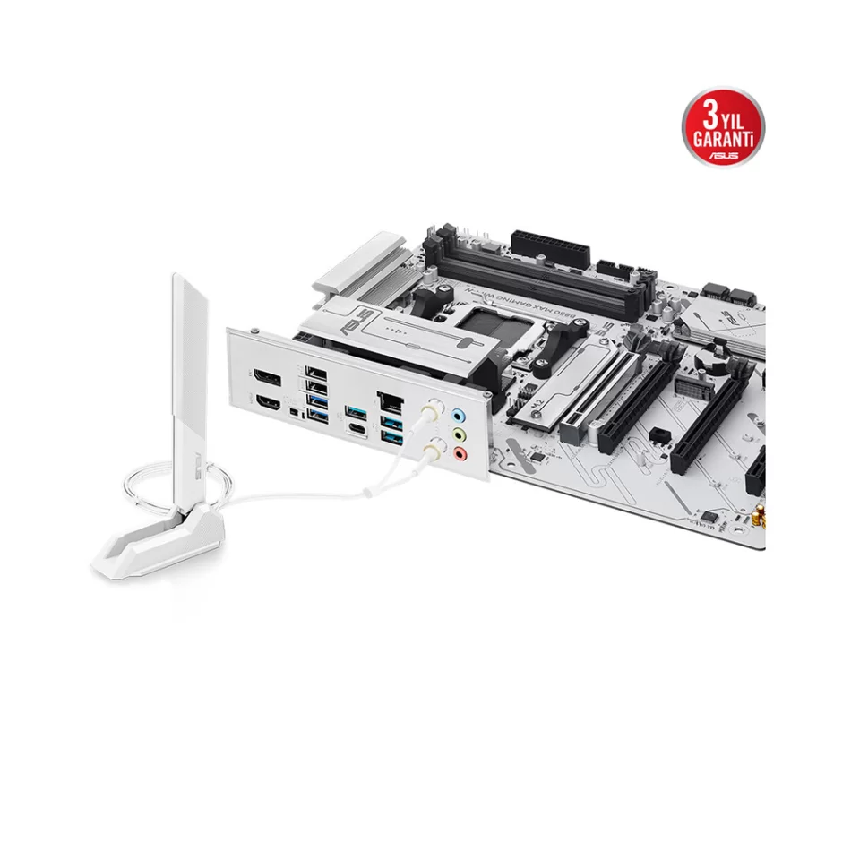 ASUS B850M MAX GAMING WIFI W 8000MHz(OC) DDR5 AMD Soket AM5 ATX Beyaz Anakart
