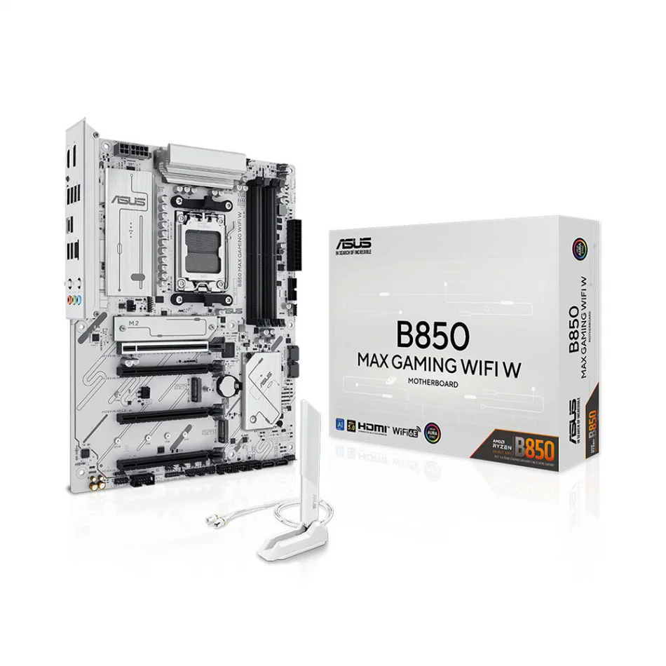 ASUS B850M MAX GAMING WIFI W 8000MHz(OC) DDR5 AMD Soket AM5 ATX Beyaz Anakart
