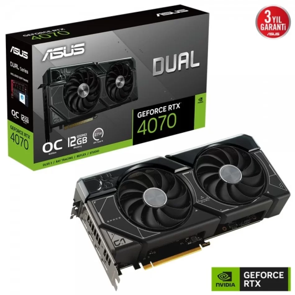 ASUS Dual GeForce RTX 4070 OC 12 GB GDDR6X 192Bit DX12 NVIDIA DLSS 3 Ekran Kartı