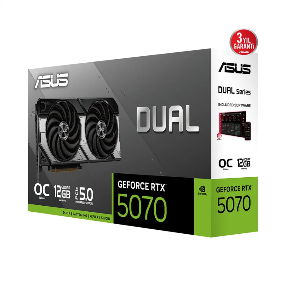 ASUS DUAL GeForce RTX 5070 OC Edition 12GB GDDR7 192 Bit NVIDIA DLSS 4 Ekran Kartı