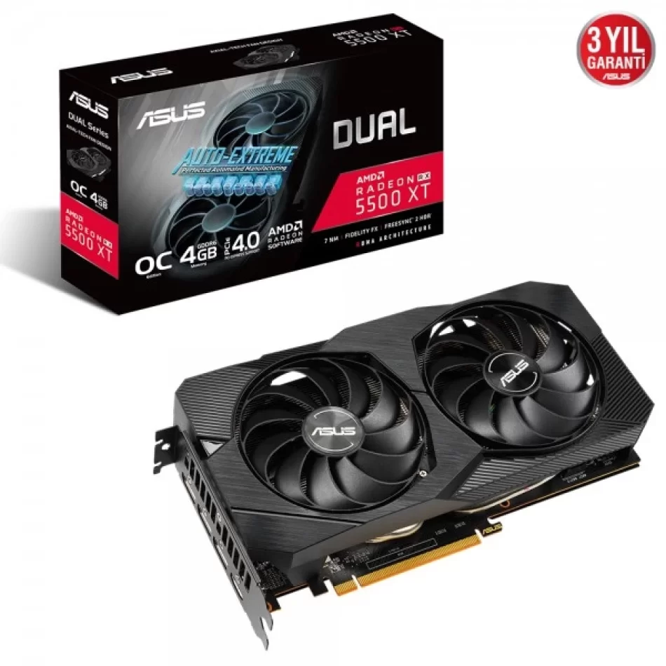 ASUS Dual Radeon RX 5500 XT OC EVO 4 GB GDDR6 128Bit DX12 AMD Ekran Kartı