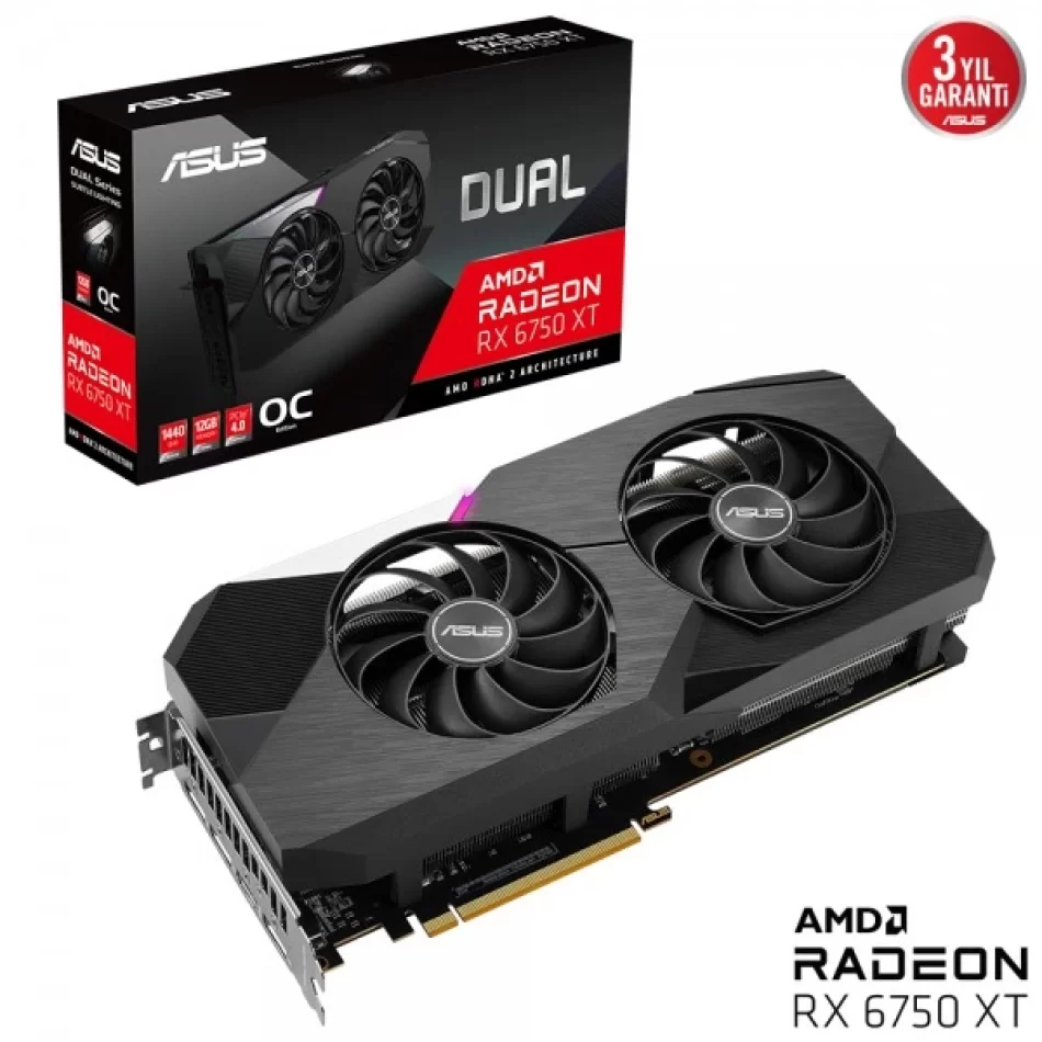 ASUS DUAL Radeon RX 6750 XT OC 12 GB GDDR6 192bit DX12 AMD Ekran Kartı