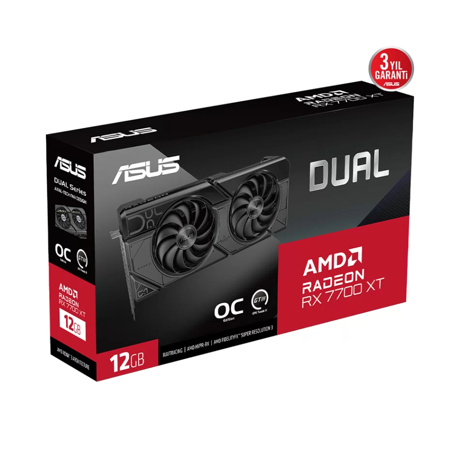ASUS DUAL Radeon RX 7700 XT OC Edition 12 GB GDDR6 192Bit DX12 AMD Ekran Kartı