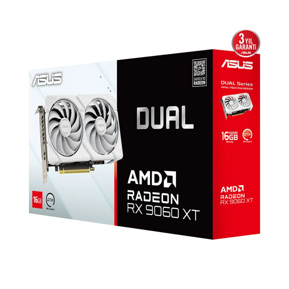 ASUS Dual RX9060 XT White 16GB GDDR6 128 Bit AMD Radeon FSR 4 Beyaz Ekran Kartı