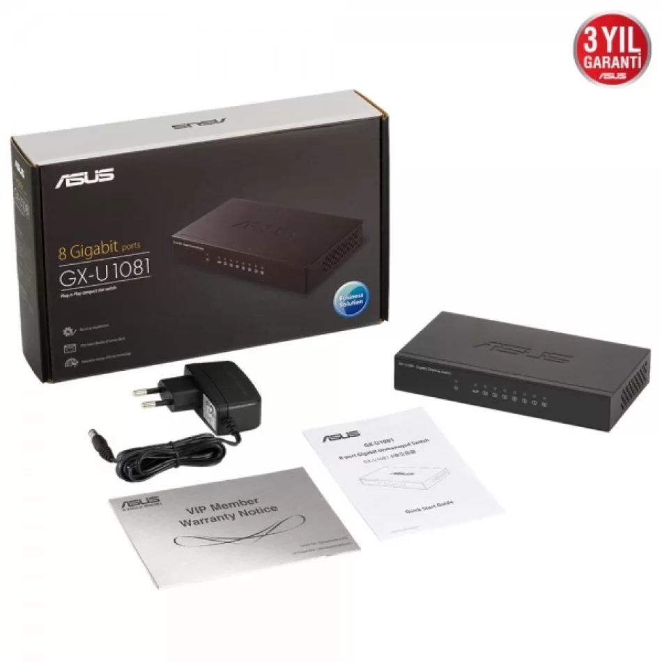 ASUS GX-U1081 10/100/1000 Mbps Gigabit Premium 8Port %80 Enerji Tasarruflu VIP Port Destekli Switch