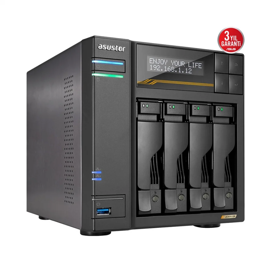 ASUS Lockerstor 4 Gen3 AS6804T AMD Ryzen V3C14 4 Yuvalı 16 GB DDR5 ECC(64GB Ram Desteği) M.2 x4 5GbE x2 10GbE x2 USB 4 x2 USB 3.2 x3 PCIe x1 NAS Ünitesi