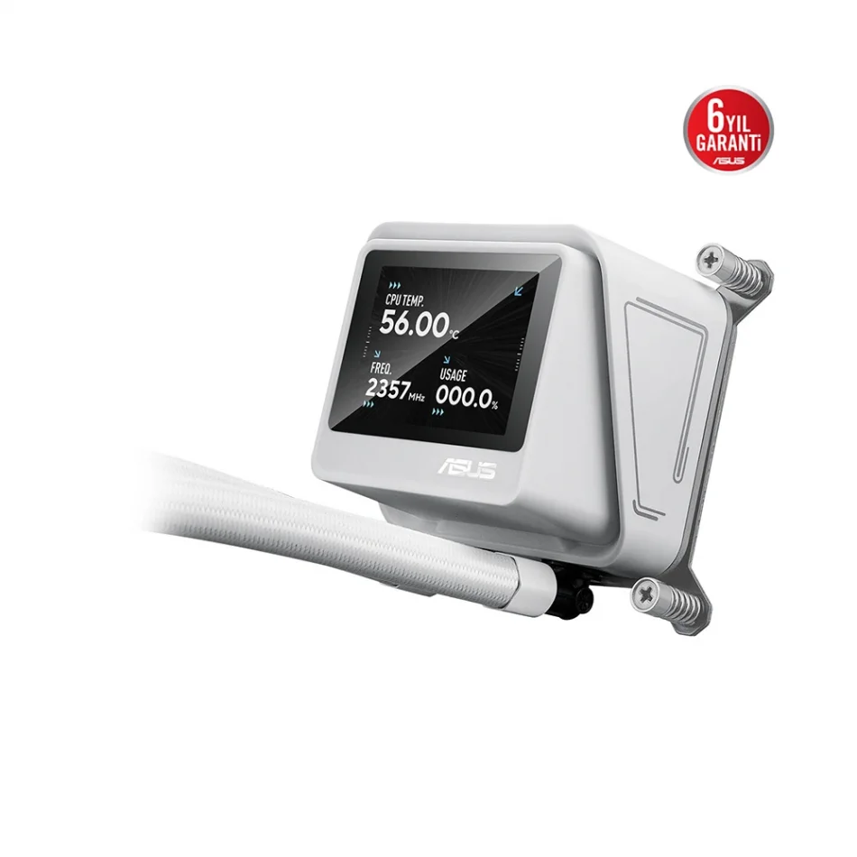 ASUS MAX Gaming LC 360 ARGB LCD White Edition 2.4 350mm. IPS Ekranlı LGA 1851-1700 / AMD AM5 Uyumlu Beyaz İşlemci Sıvı Soğutucu