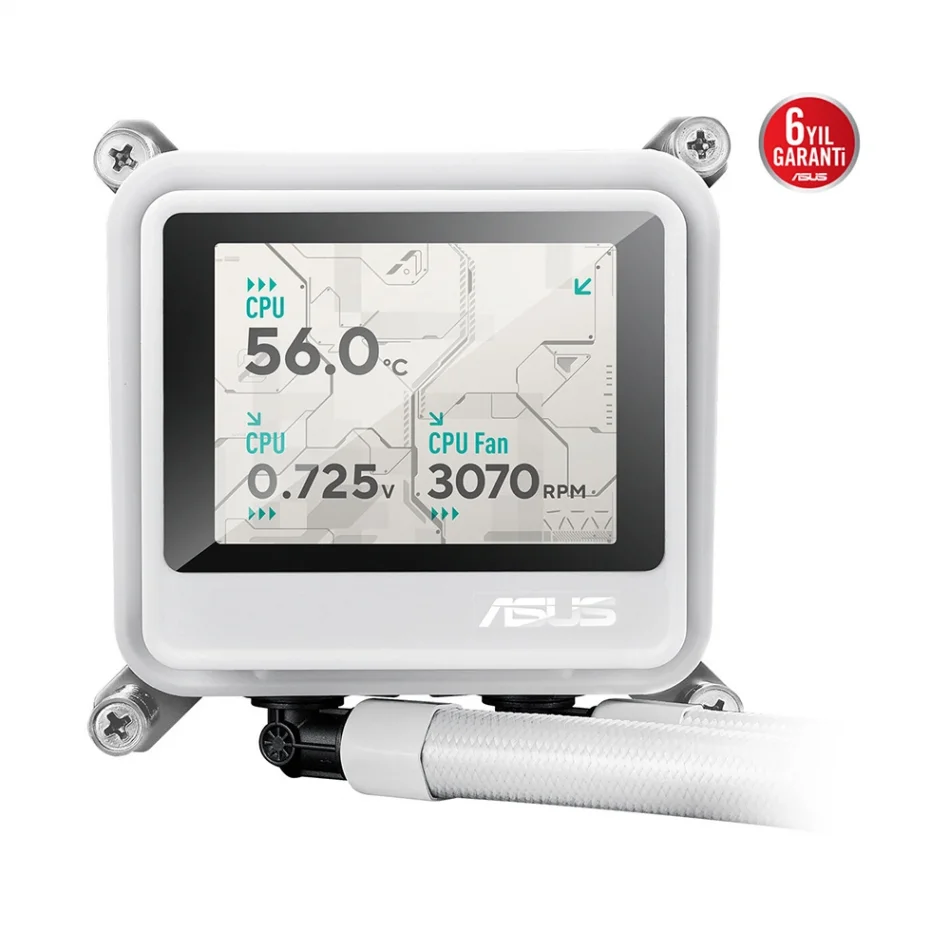 ASUS MAX Gaming LC 360 ARGB LCD White Edition 2.4 350mm. IPS Ekranlı LGA 1851-1700 / AMD AM5 Uyumlu Beyaz İşlemci Sıvı Soğutucu