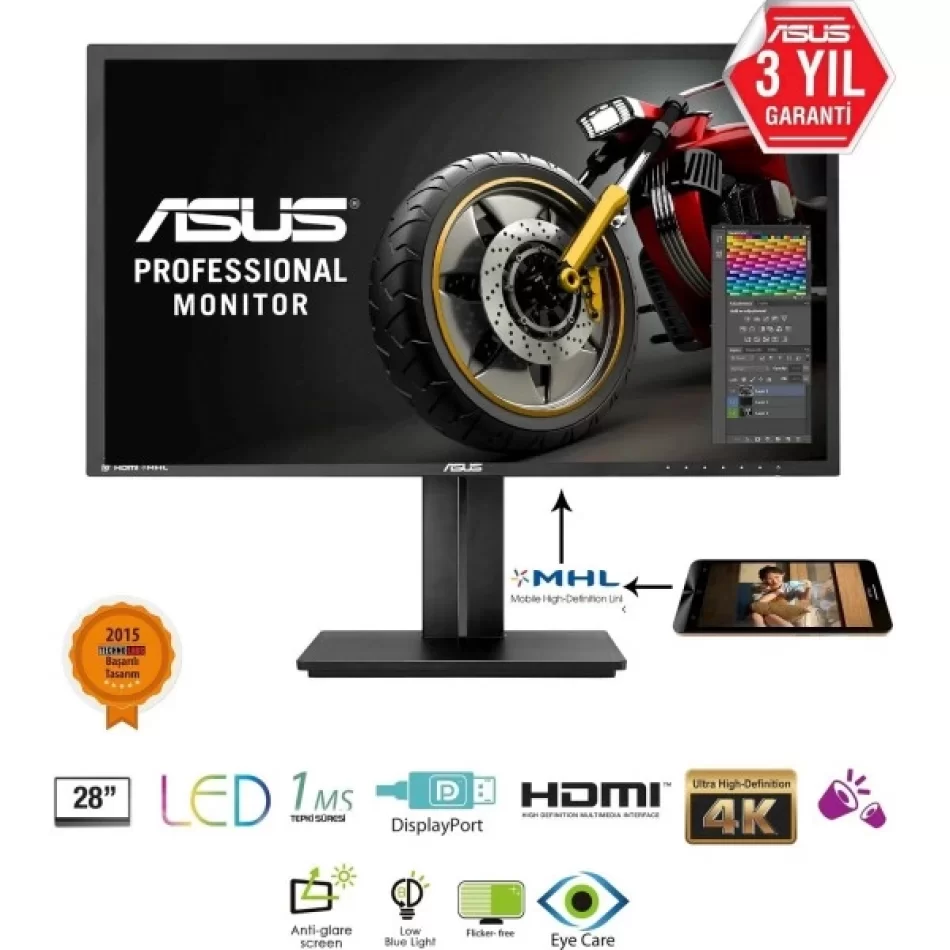 Asus PB287Q 28 1ms (HDMI+MHL+Display) 4K UHD Led Monitör Outlet Pikselli Ürün 2 Yıl garanti