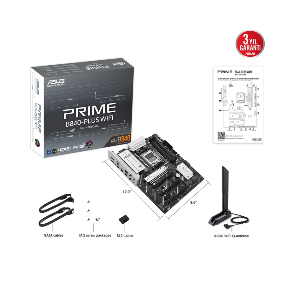 ASUS PRIME B840-PLUS WIFI 7600MHz(OC) DDR5 AMD Soket AM5 ATX Anakart