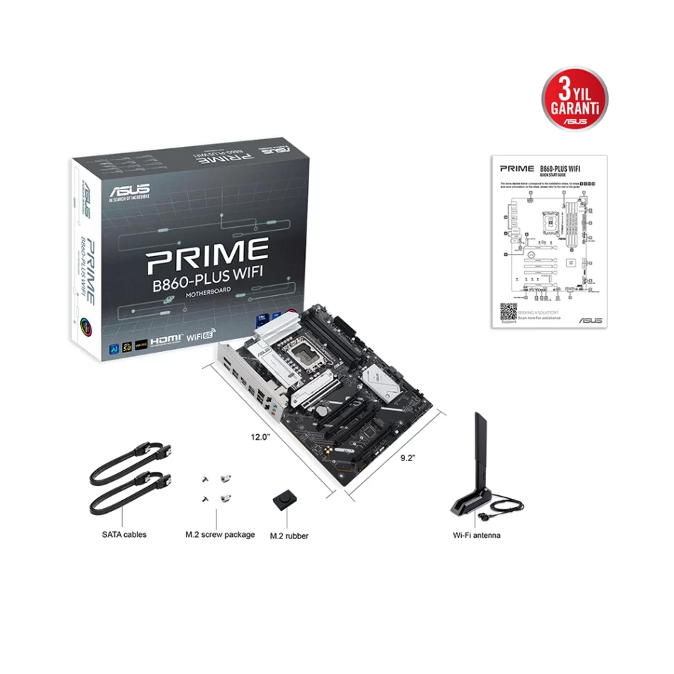 ASUS PRIME B860-PLUS WIFI DDR5 8200MHz(OC) Intel Soket 1851 ATX Anakart