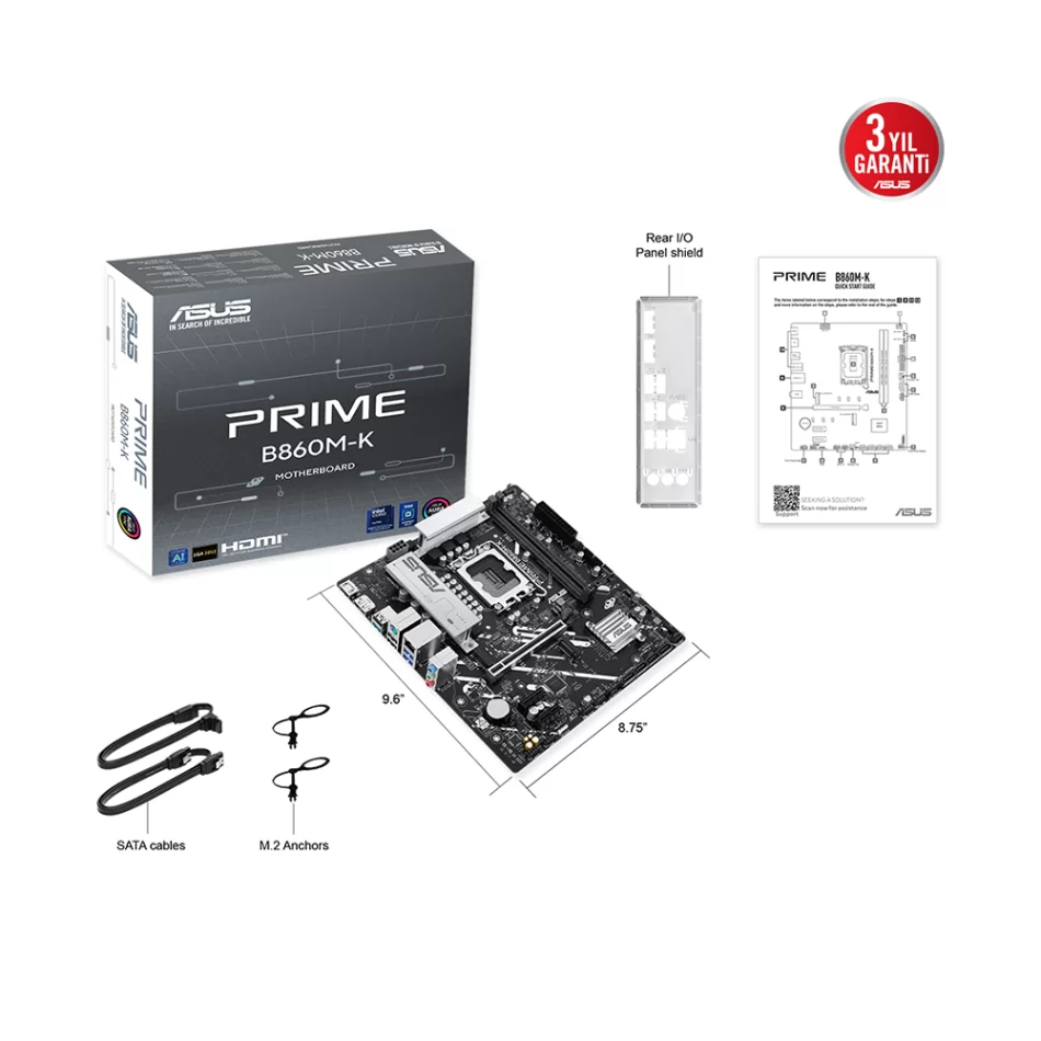 ASUS PRIME B860M-K 8800MHz(OC) DDR5 Intel Soket 1851 mATX Anakart