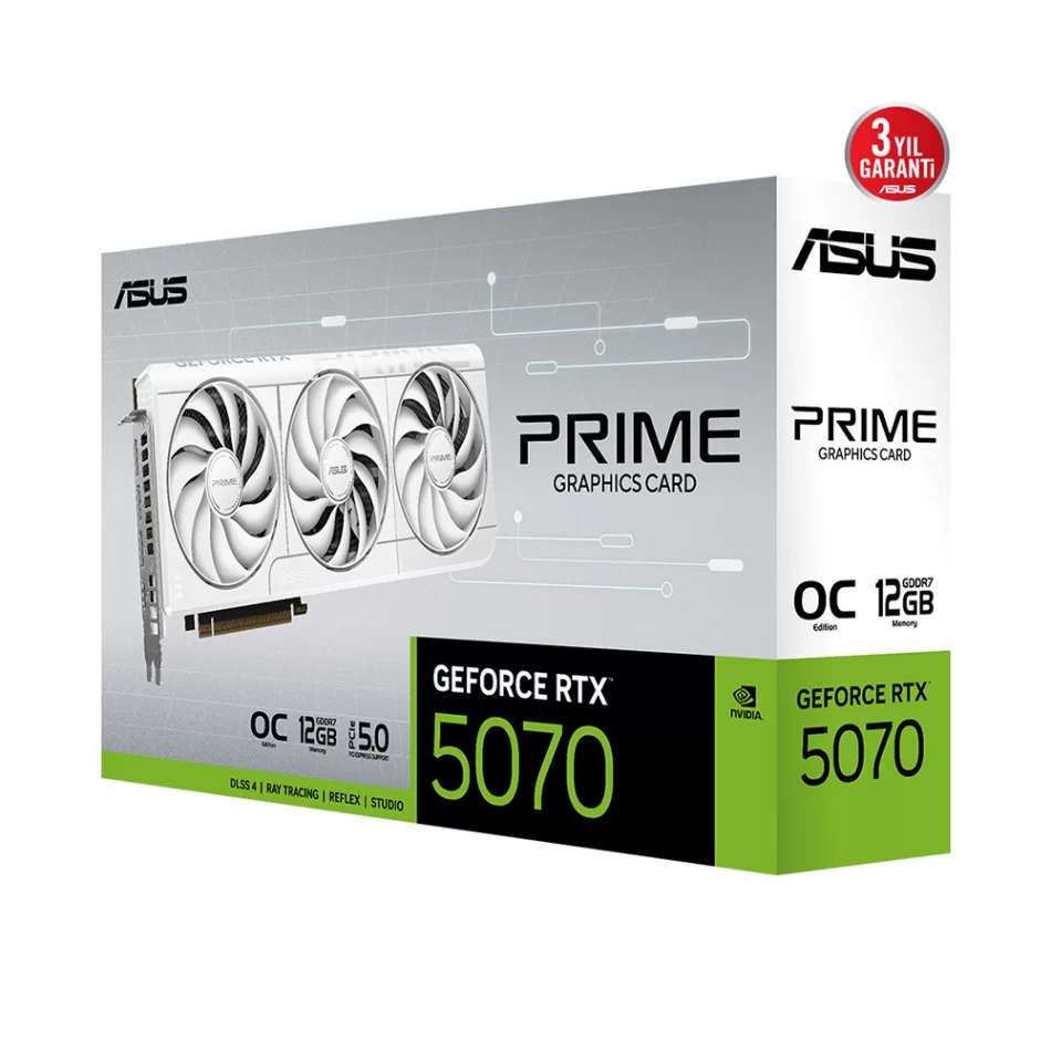 ASUS PRIME GeForce RTX 5070 OC White Edition 12GB GDDR7 192 Bit NVIDIA DLSS 4 Beyaz Ekran Kartı