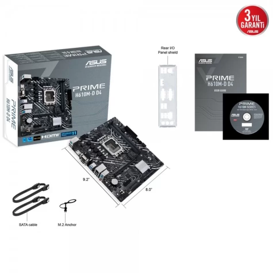 ASUS PRIME H610M-D D4 3200MHz DDR4 Intel Soket 1700 mATX Anakart