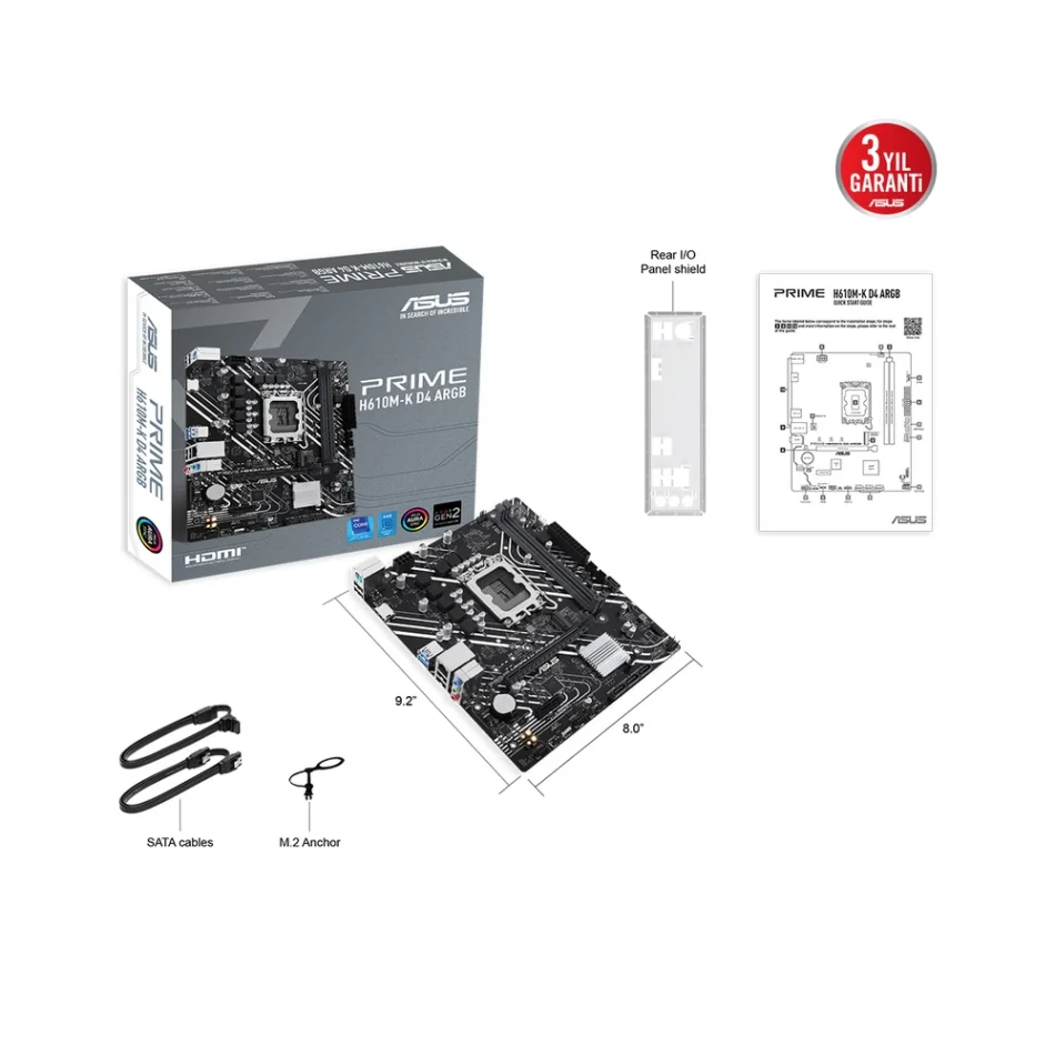 ASUS PRIME H610M-K D4 ARGB DDR4 3200MHz Soket 1700 mATX Anakart