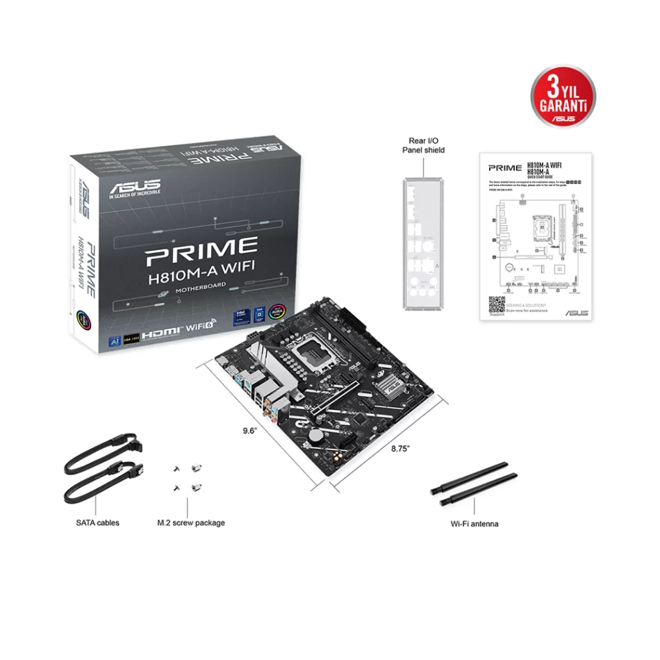 ASUS PRIME H810M-A WIFI DDR5 6400MHz(OC) Intel Soket LGA1851 mATX Anakart