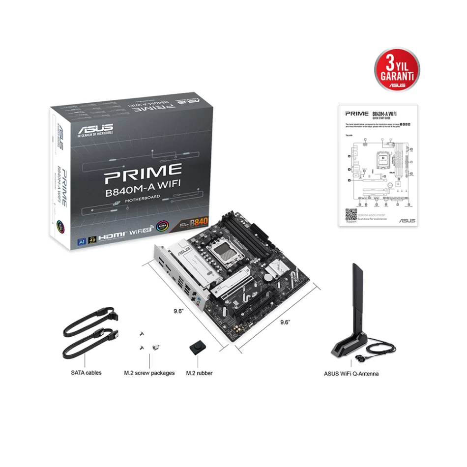 ASUS PRIME B840M-A WIFI 7600Mhz(OC) DDR5 AMD Soket AM5 mATX Anakart