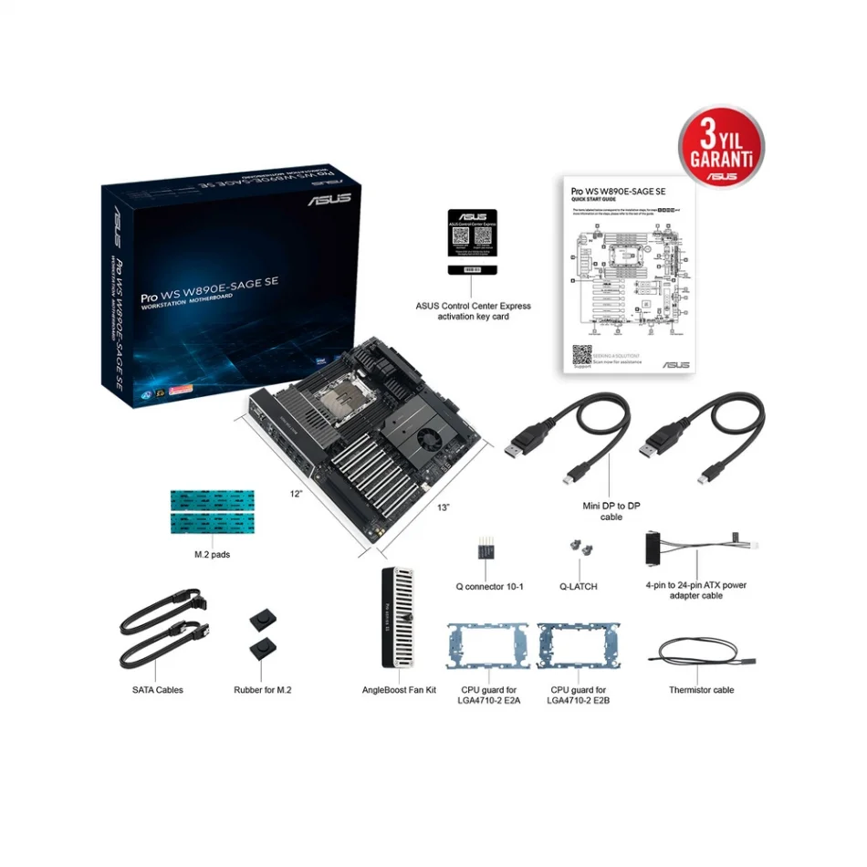 ASUS Pro WS W890E-SAGE-SE 7x PCIe 5.0 x16 Slot Intel Soket LGA4710-2 Xeon Workstation EEB Anakart