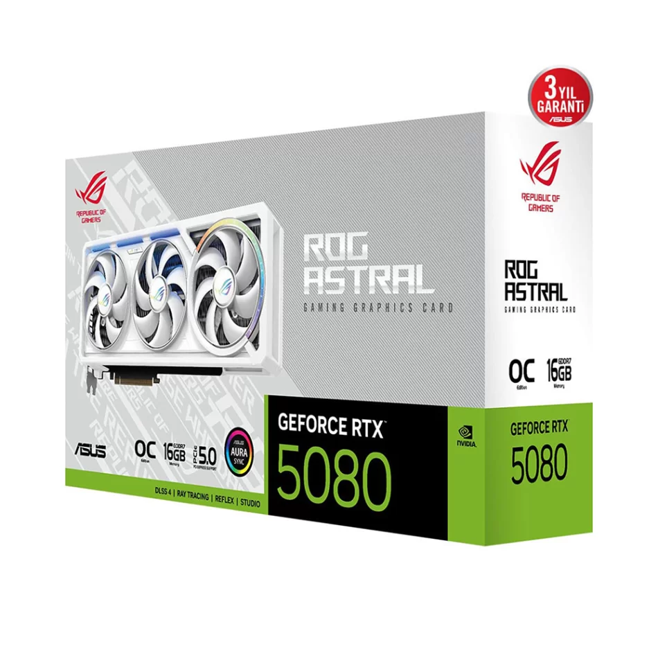 ASUS ROG Astral GeForce RTX 5080 White OC Edition 16GB GDDR7 256 Bit NVIDIA DLSS 4 Beyaz Ekran Kartı