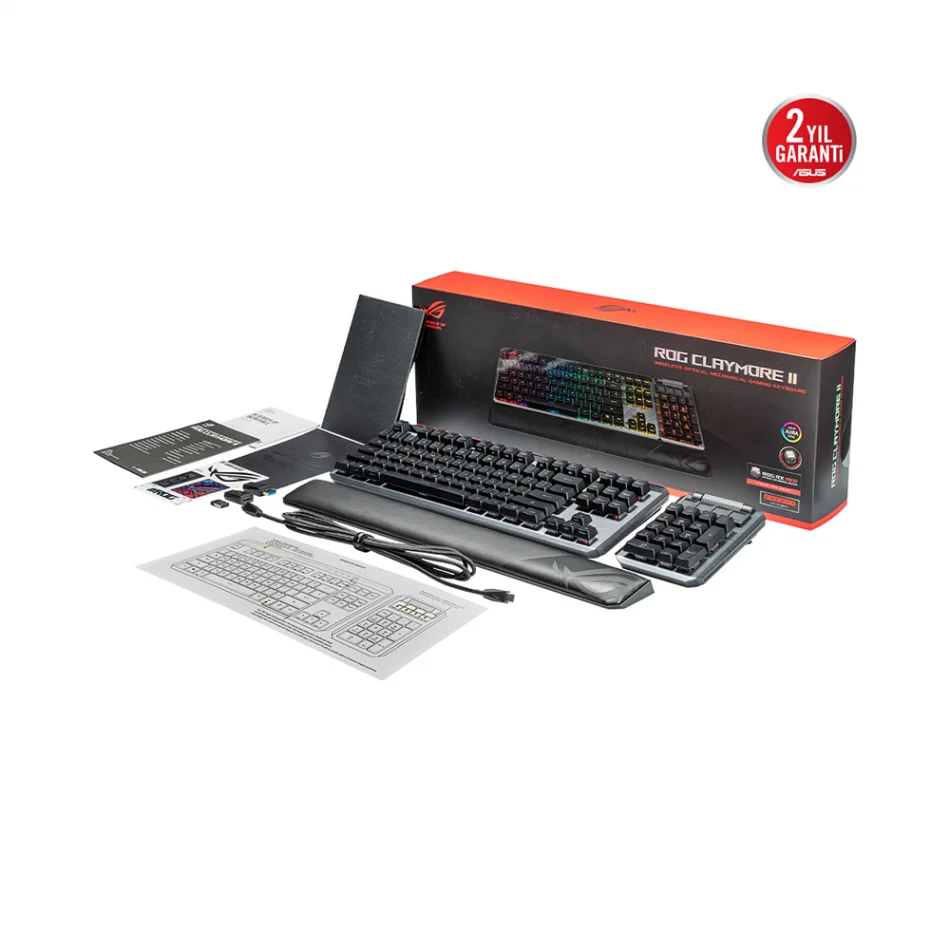 ASUS ROG Claymore II RGB Modüler TKL %80 / %100 Kablosuz Mekanik RX Red Switch Türkçe Q Oyuncu Klavyesi