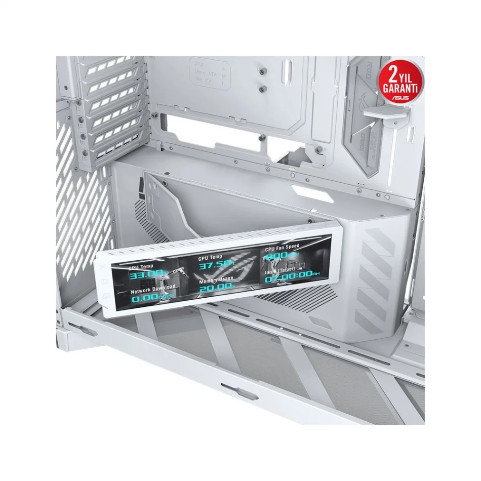 ASUS ROG Cronox ARGB White Edition Panoramik Temperli Cam LCD Ekranlı e-ATX Full-Tower Beyaz Gaming Bilgisayar Kasası