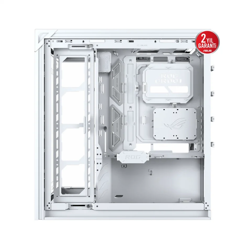 ASUS ROG Cronox ARGB White Edition Panoramik Temperli Cam LCD Ekranlı e-ATX Full-Tower Beyaz Gaming Bilgisayar Kasası