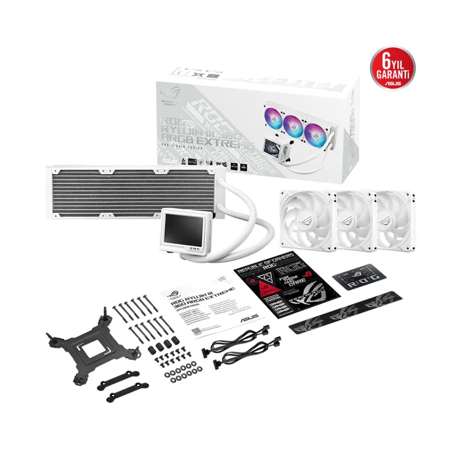 ASUS ROG Ryujin III 360 ARGB Extreme White Edition 360 mm. LGA 1851-1700 / AMD AM5 Uyumlu Beyaz İşlemci Sıvı Soğutucu