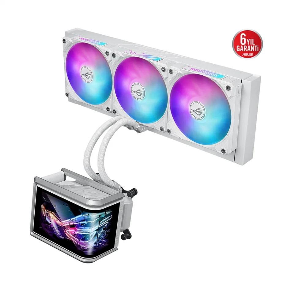ASUS ROG RYUO IV SLC 360 ARGB White Edition 6.67 AMOLED Ekranlı Intel LGA1851-1700 ve AMD AM5 Destekli 360mm. Beyaz İşlemci Sıvı Soğutucu