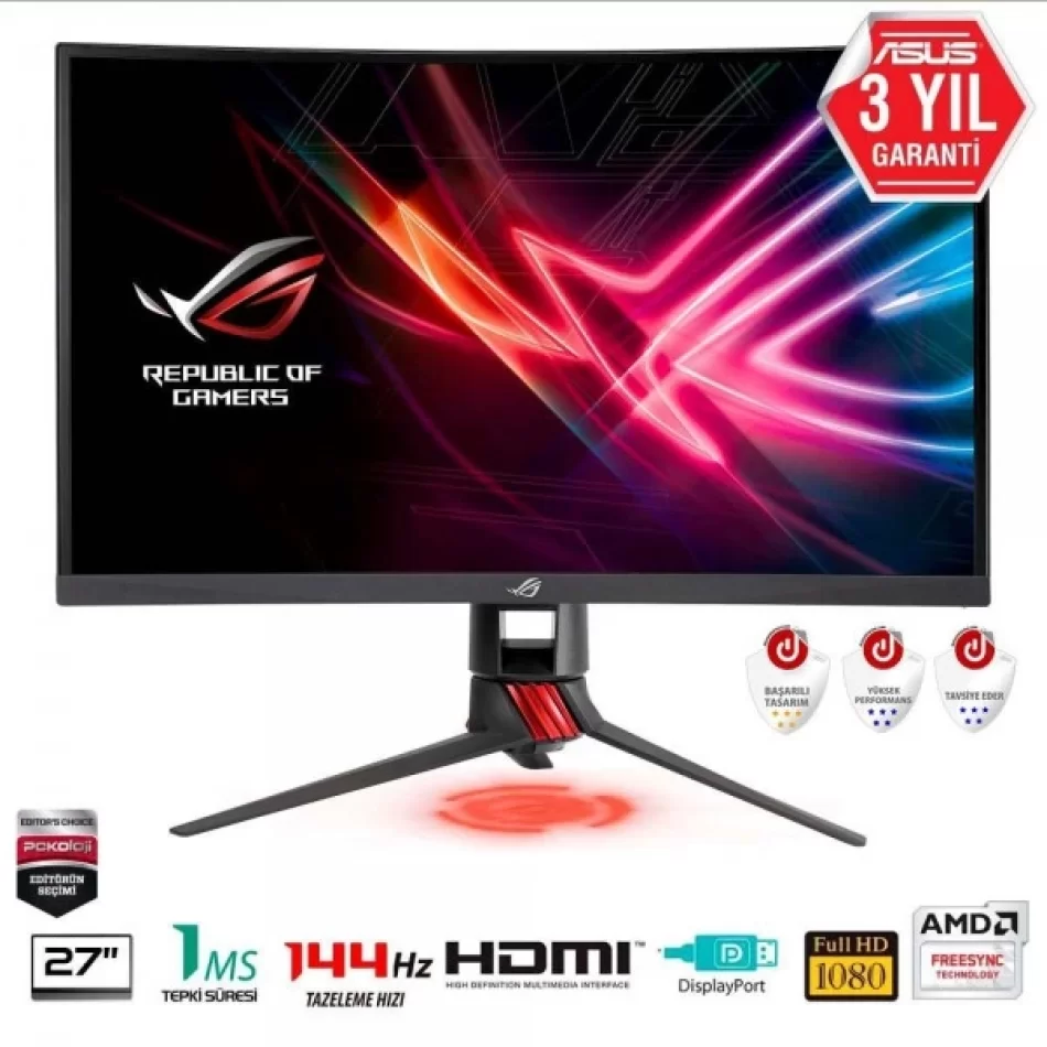 ASUS ROG STRIX 27 XG27VQ 144Hz 1ms DVI-D HDMI DP AuraRGB FreeSync Curved Gaming Monitör Outlet Pikselli Ürün 2 Yıl garanti