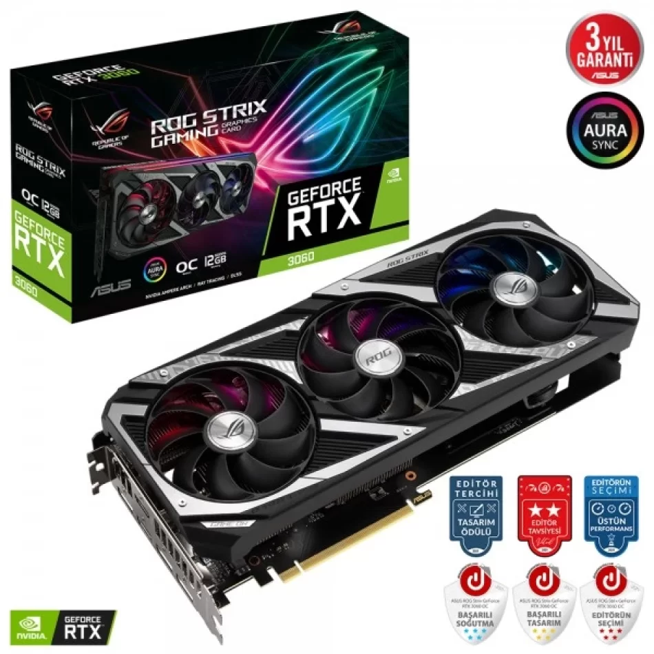 ASUS ROG Strix GeForce RTX 3060 OC 12 GB GDDR6 192Bit DX12 NVIDIA DLSS Ekran Kartı