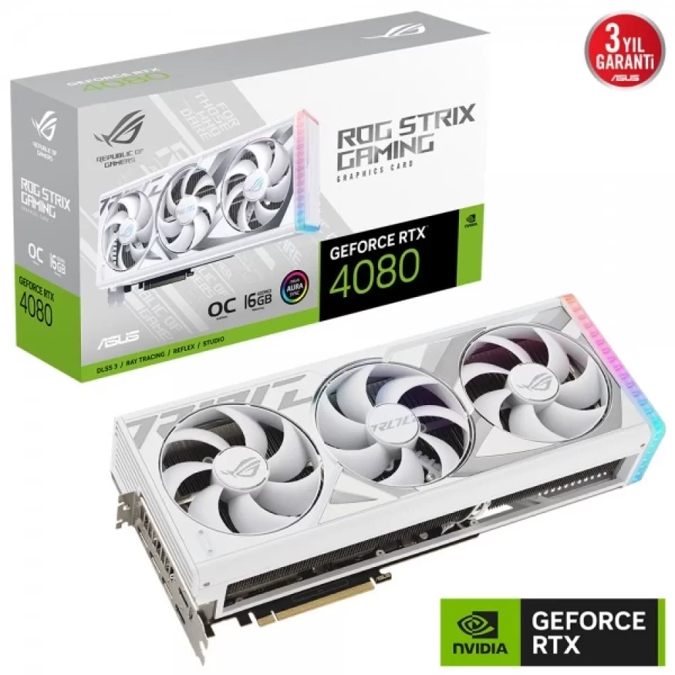 ASUS ROG Strix GeForce RTX 4080 OC White 16 GB GDDR6X 256 Bit DX12 NVIDIA DLSS 3 Beyaz Ekran Kartı